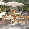 5-Piece Outdoor Acacia Wood Round Dining Set, Solid Wood Patio Table with 4 Barrel Chairs, Cushioned Seats & Backs, Modern Garden Conversation Set