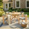 5-Piece Outdoor Acacia Wood Round Dining Set, Solid Wood Patio Table with 4 Barrel Chairs, Cushioned Seats & Backs, Modern Garden Conversation Set