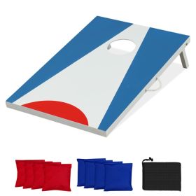 3'x2' Cornhole Board Set with 8 Bean Bags, Foldable Portable Outdoor Tossing Game Blue+Red+White