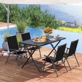 Foldable Outdoor Dining Table 48inch x 30inch Rectangular Metal Patio Table with Slatted Tabletop