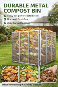 172Gallon Large Compost Bin Outdoor - Metal Wire Mesh Compost Bins with Rust-Proof Coating, Easy to Assemble Square Garden Compost Bin for Yard W