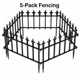 Black Foldable Garden Border Fence, 5 Pack No Dig Animal Barrier, Decorative Metal Fencing for Lawn Pathway Outdoor Landscaping