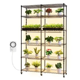 Plant Shelf with Grow Light, 6-Tier Double-Row Plant Stand, 71in Tall Indoor Plants Display Rack with Wheels & Timer, 200W Full Spectrum Grow Lig