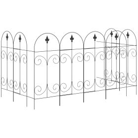 Outdoor Metal Garden Fence Panels, Animal Barrier & Border Edging for Yard, Patio, 8 Pack, Scrollworks and Spears