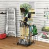 Heavy Duty Garden Tool Organizer Rack with Hooks – Metal Yard Storage Stand for Long-Handled Tools Brooms Shovels Rakes – Durable Outdoor Tool Holder