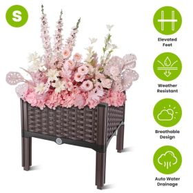 Outdoor Raised Garden Bed With Legs Elevated Planter Box With Self-watering System For Garden Patio Balcony Vegetables Flowers Herbs PP Plastic B (Option: S)